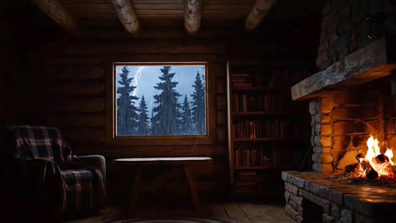 Calm Night Thunder and Fireplace Sounds | Relaxing & Soothing Sounds