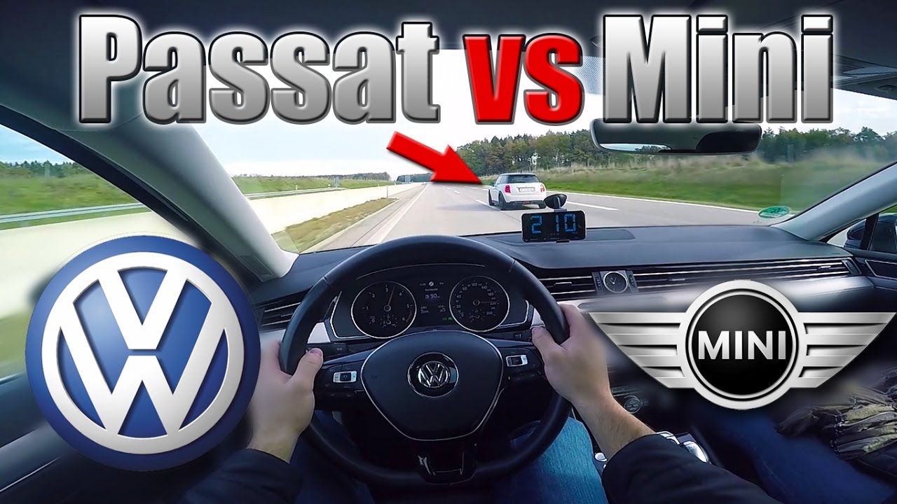 2016 VW Passat vs Mini Cooper- POV Top speed on Autobahn ✔