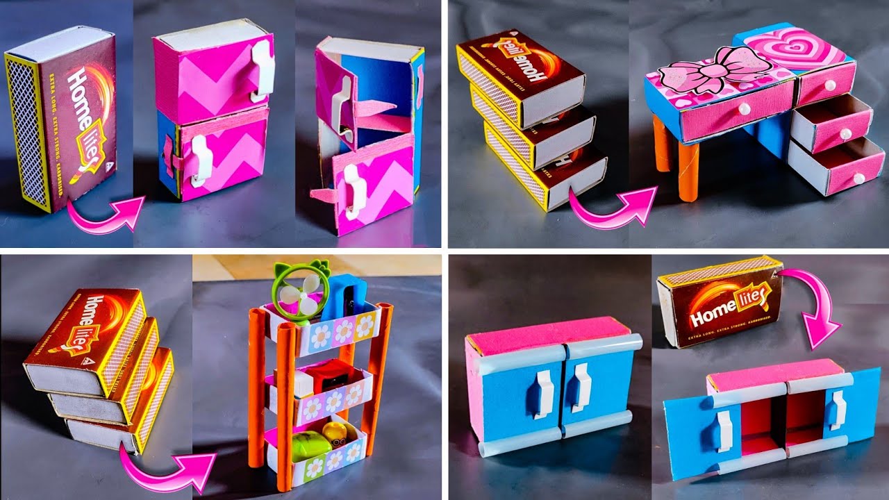 4 different diy matchbox crafts | diy barbie doll crafts  | best out of waste | miniature crafts