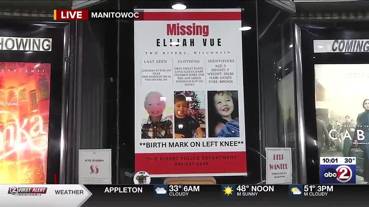 Search for 3-year-old Elijah Vue continues in Two Rivers
