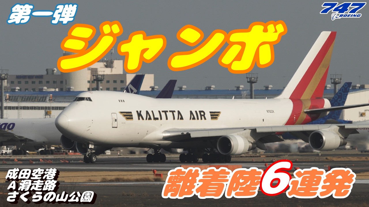 【第一弾747 / 4K】成田空港 さくらの山公園 Ａランに離着陸するジャンボ（Jumbo）６連発