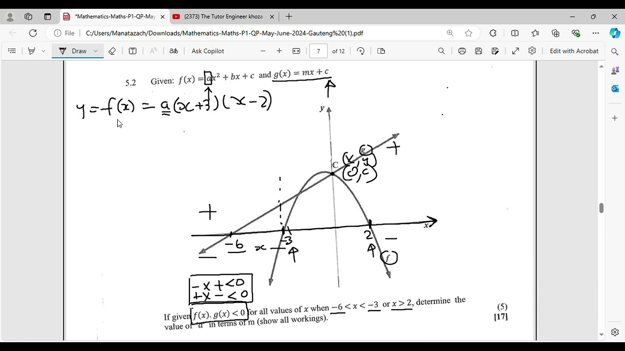 Parabola & Linear Function Exam Question A MUST DO QUESTION BEFORE YOUR EXAM DATE