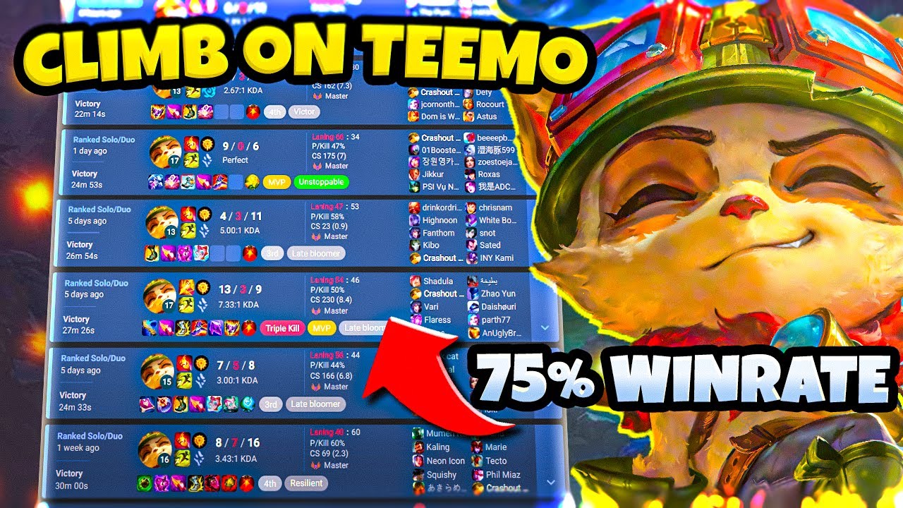 75% Win Rate To Challenger ON TEEMO (Crashout Teemo)