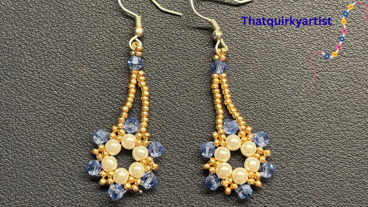 ✨ Blue Crystal & Pearl Beaded Earrings | DIY Handmade Jewelry Tutorial| simple DIY 
