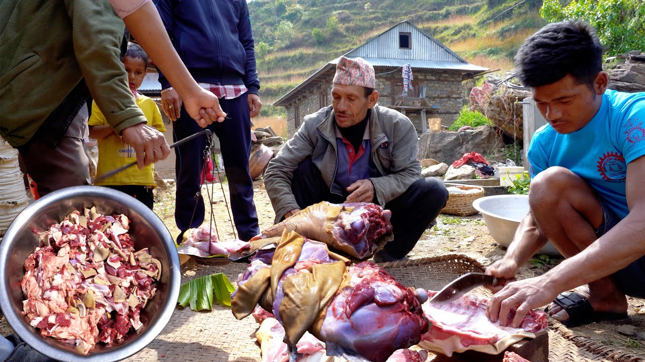 marriage ceremony in the village ||  Mutton in the  family gathering party in village || wedding ||