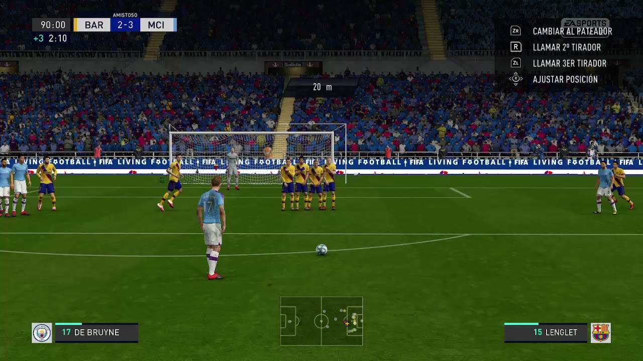 FIFA 20 NINTENDO SWITCH. GOL DE TIRO LIBRE DE MANCHESTER CITY VS BARCELONA.