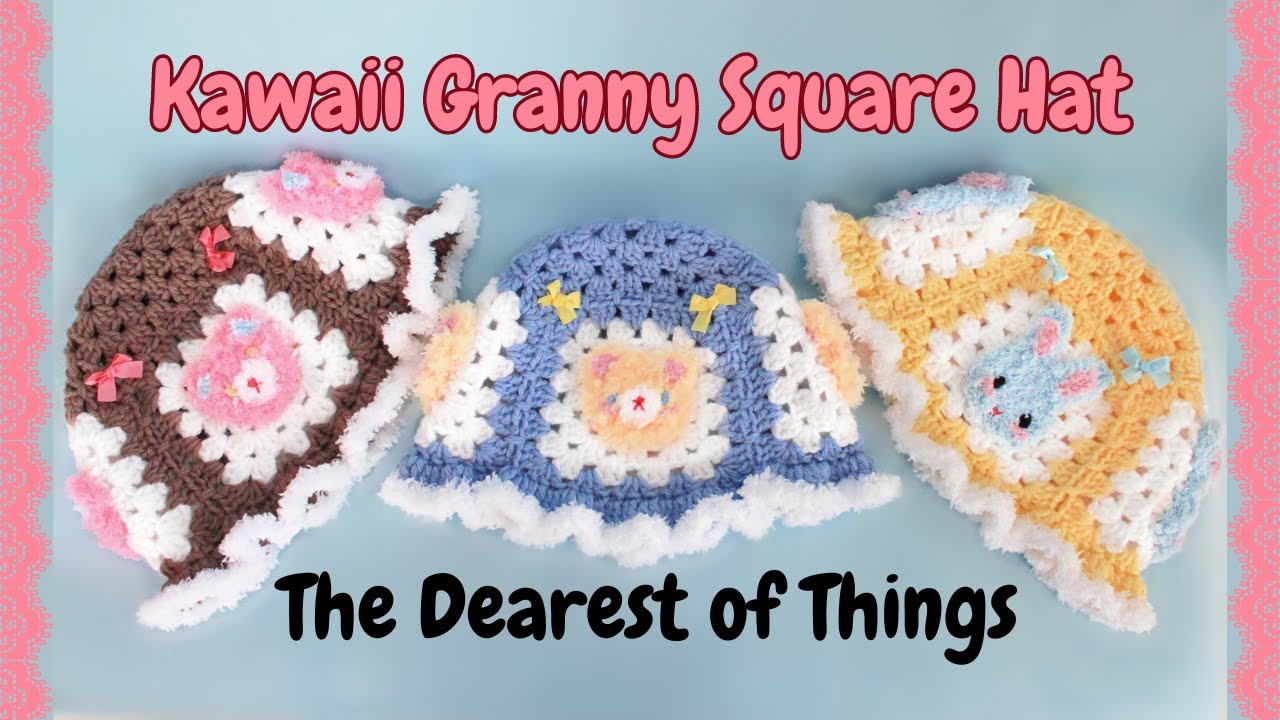 Crochet Bear Bucket Hat - The Dearest of Things #crochettutorial #grannysquare #kawaiicrochet