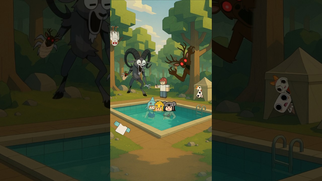 POV Squid kid ,Koala Kid stuck in pool while Dino kid ? | 99 in the forest 