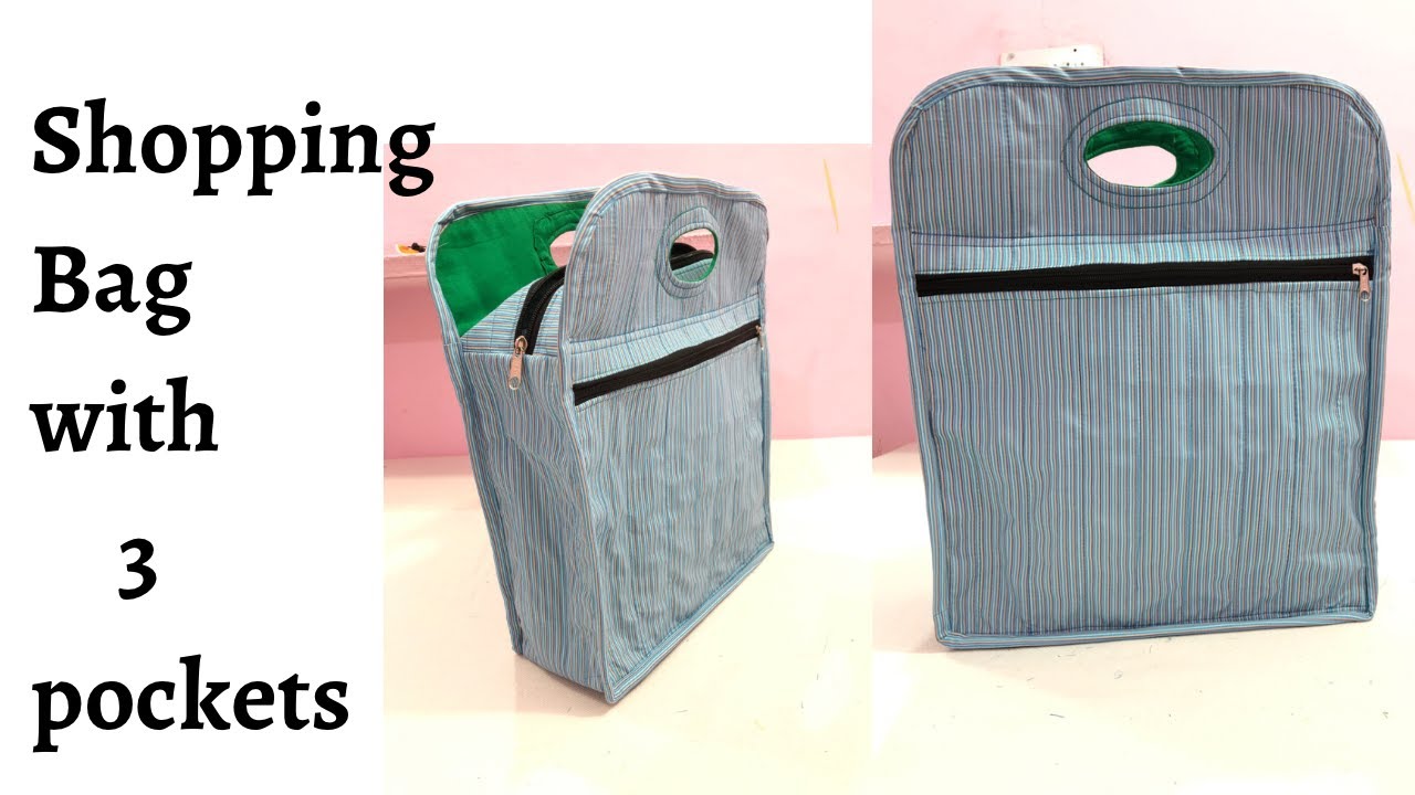 Shopping bag with zipper/ Tote bag