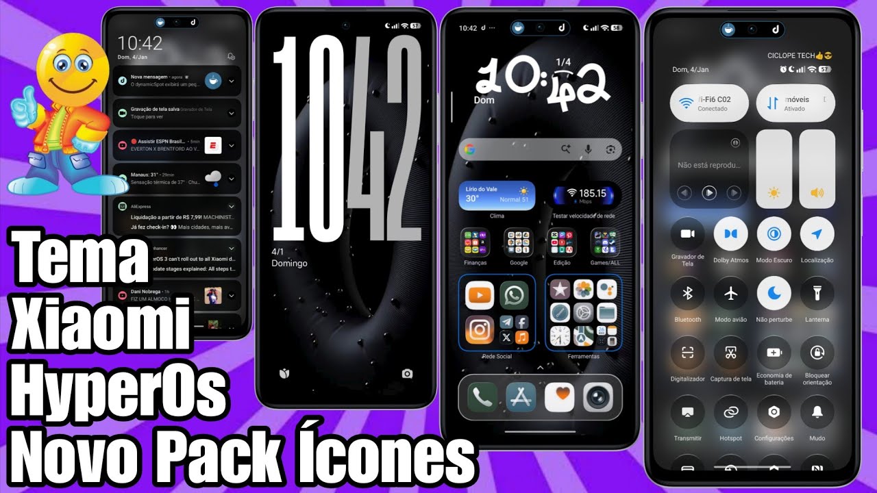 Tema Xiaomi Estilo HyperOs 3 com Novo Pack de Ícones e Control Center Liquid Glass 