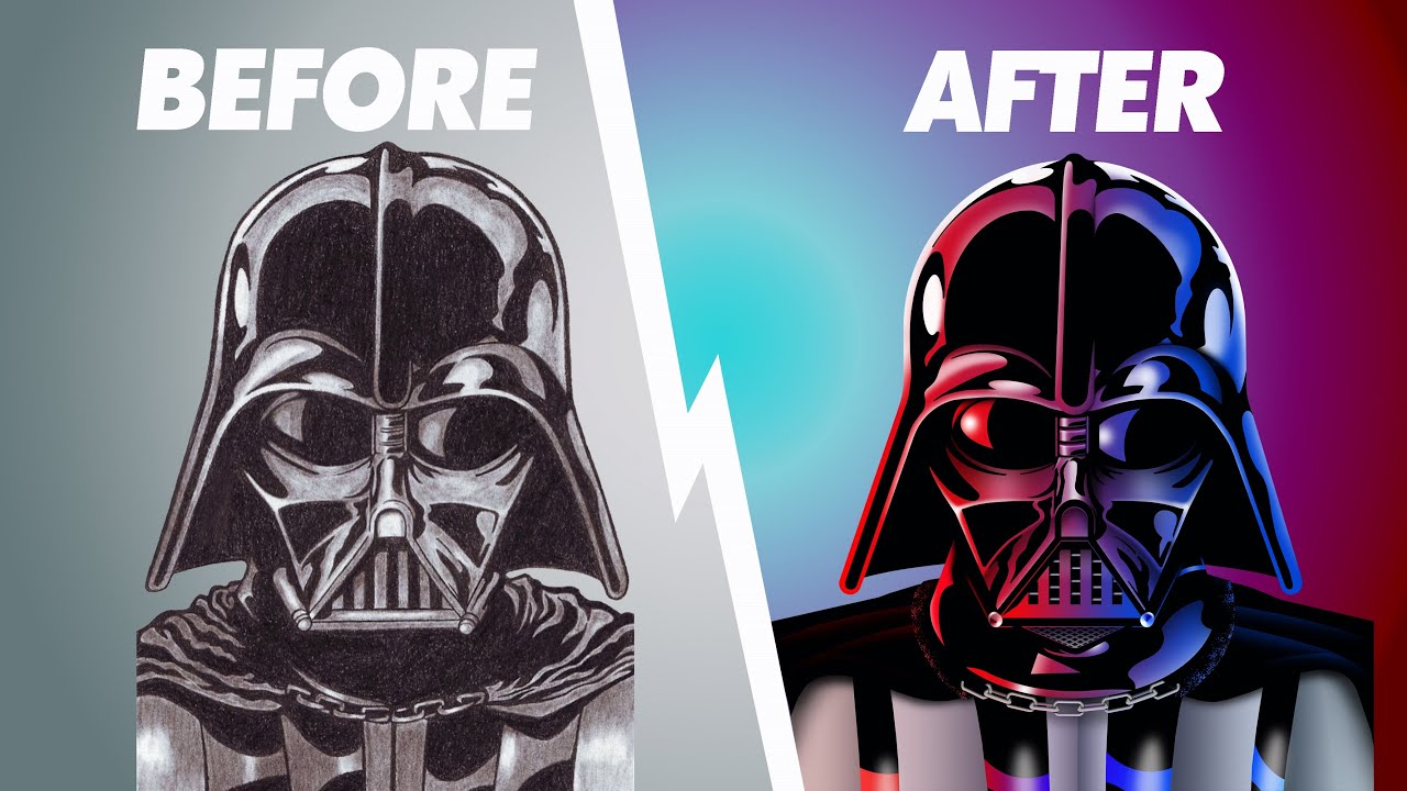 Darth Vaders amazing transformation from a pencil drawing into...?