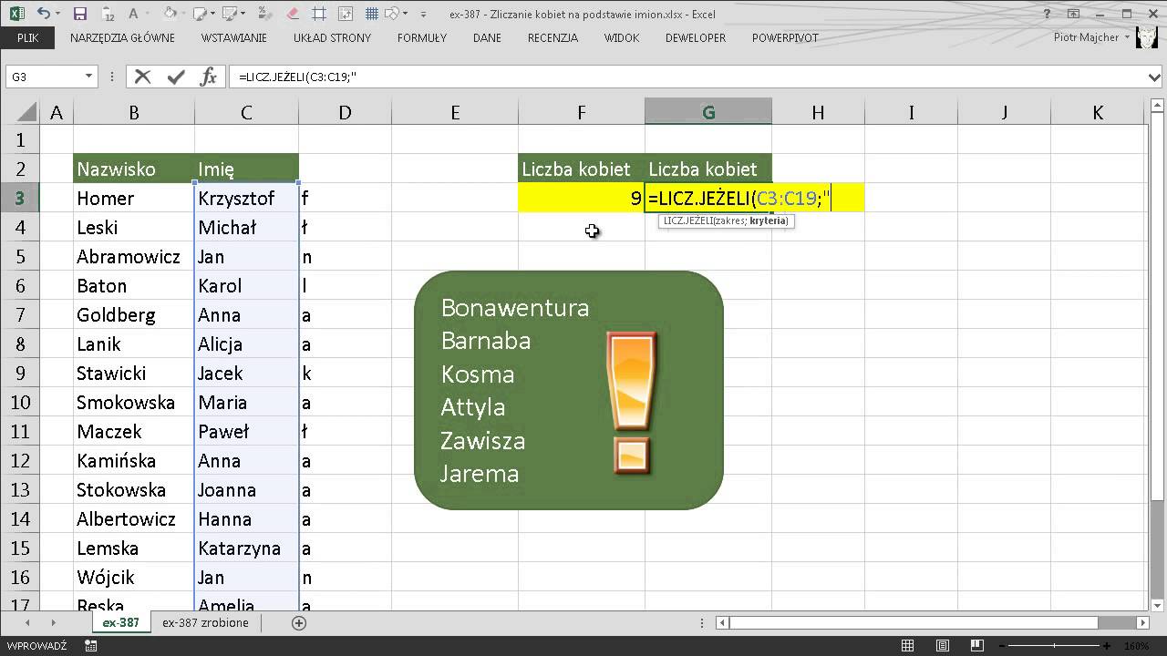 excel-387 - Zliczanie kobiet na podstawie imion