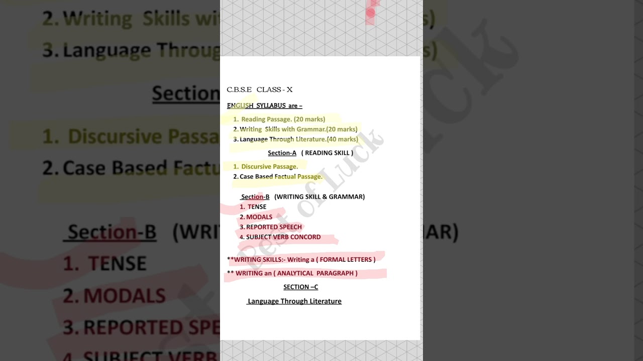 C.B.S.E -X ENGLISH SYLLABUS 