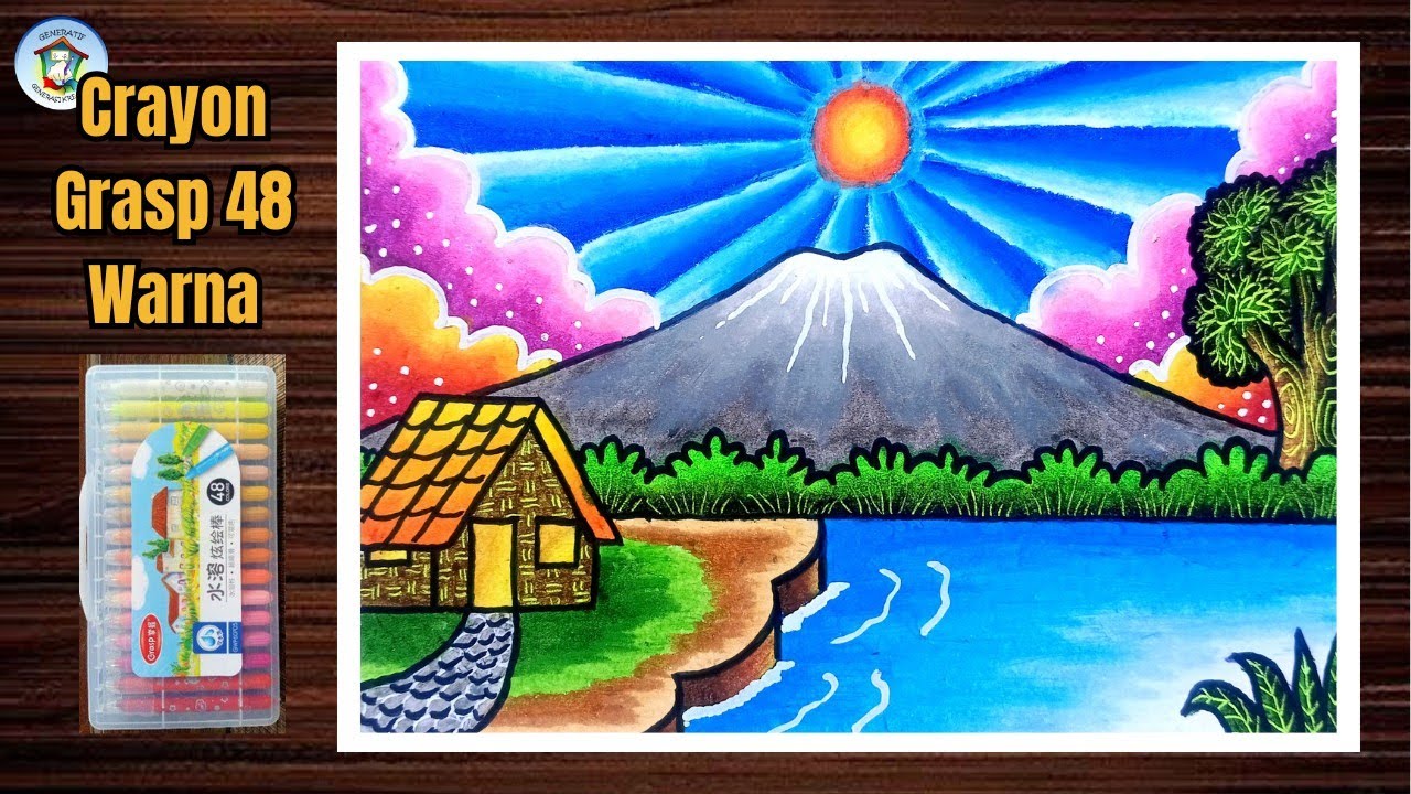 Menggambar Pemandangan Alam Gunung dengan Crayon Grasp