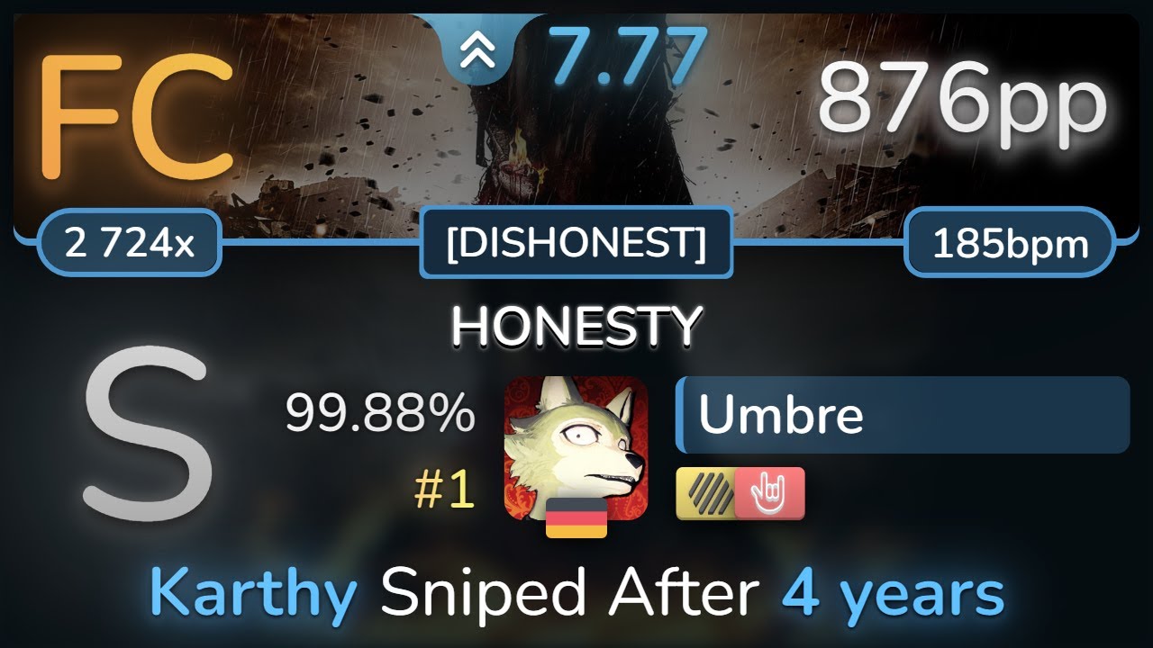 Umbre | GYZE - HONESTY [DISHONEST] +HDHR 99.88% (#1 876pp FC) - osu!