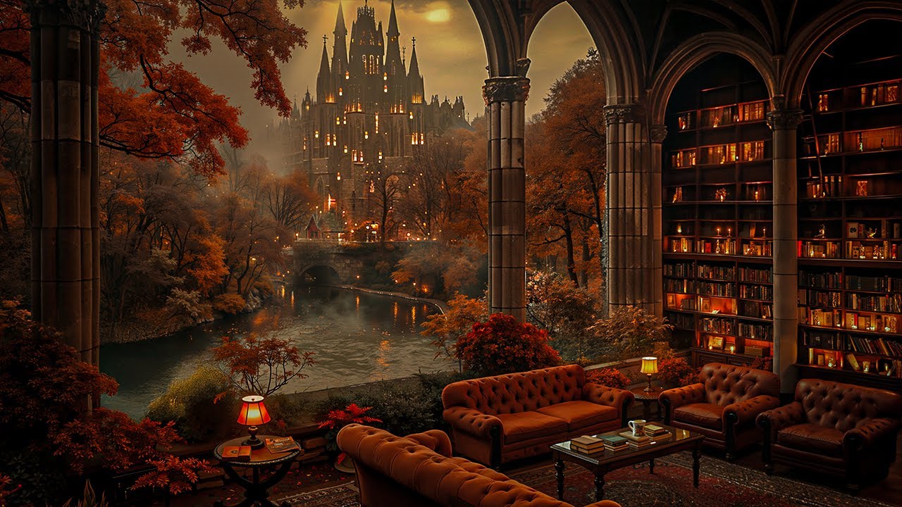 Cozy Reading Session in an Gothic Autumn Castle Library | Dark Academia Ambience for Focus & Thought