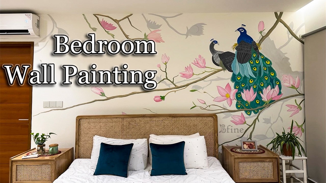 Bedroom Wall Painting | Floral With Peacock | Bfine