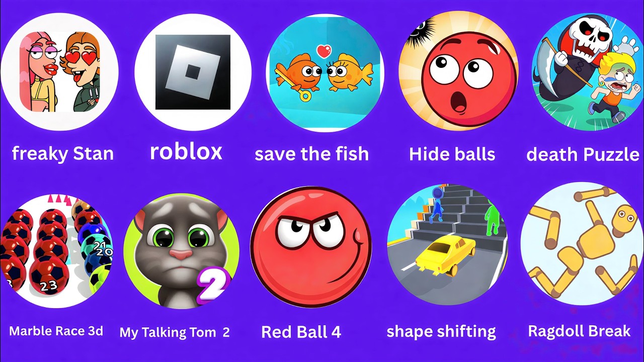 Roblox, Sprunki Survival,freaky Stan, Red Ball 4,Hide Ball,Death Puzzle, my talking tom 2 gameplay