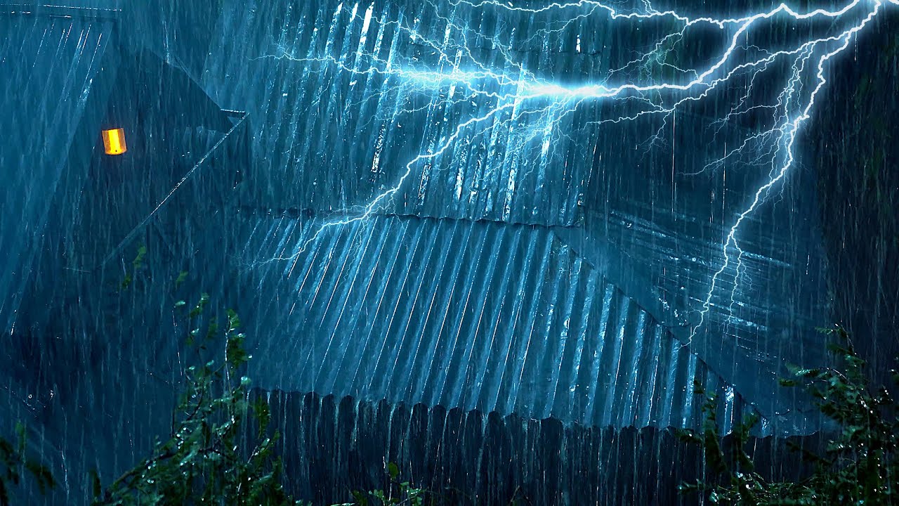 End Insomnia with Powerful Thunder & Heavy Rain Sounds on the Metal Roof in the Wilderness at Night
