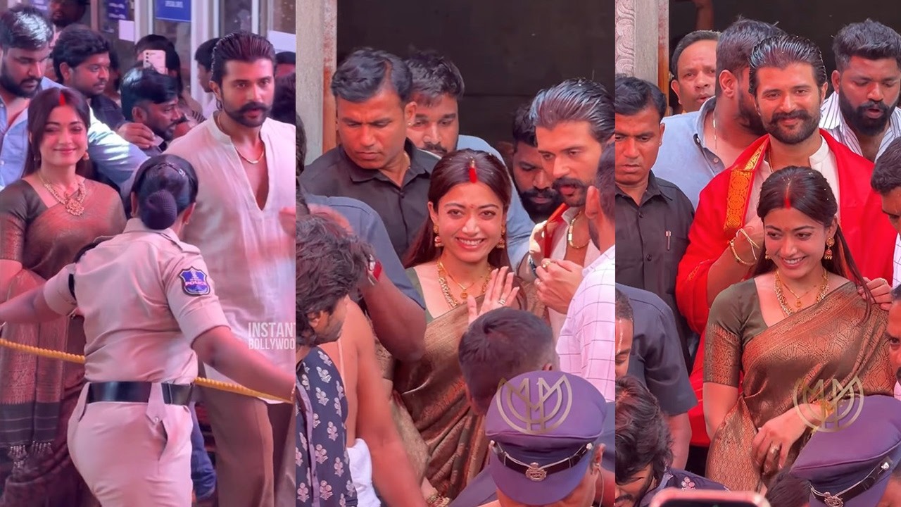 Vijay Deverakonda protects Wifey Rashmika Mandanna seeks Blessings at Tirupathy Temple!❤️