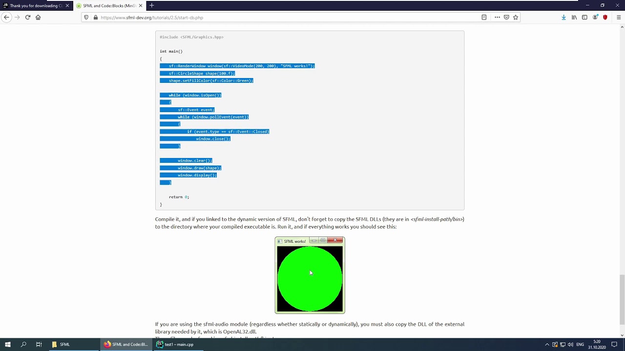 Подключение библиотеки SFML