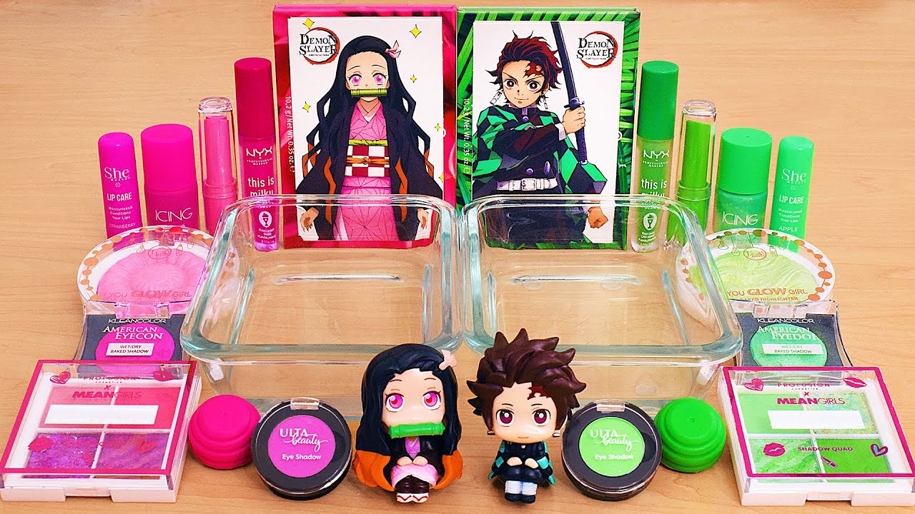 Nezuko vs Tanjiro - Mixing Makeup Eyeshadow Into Slime ASMR