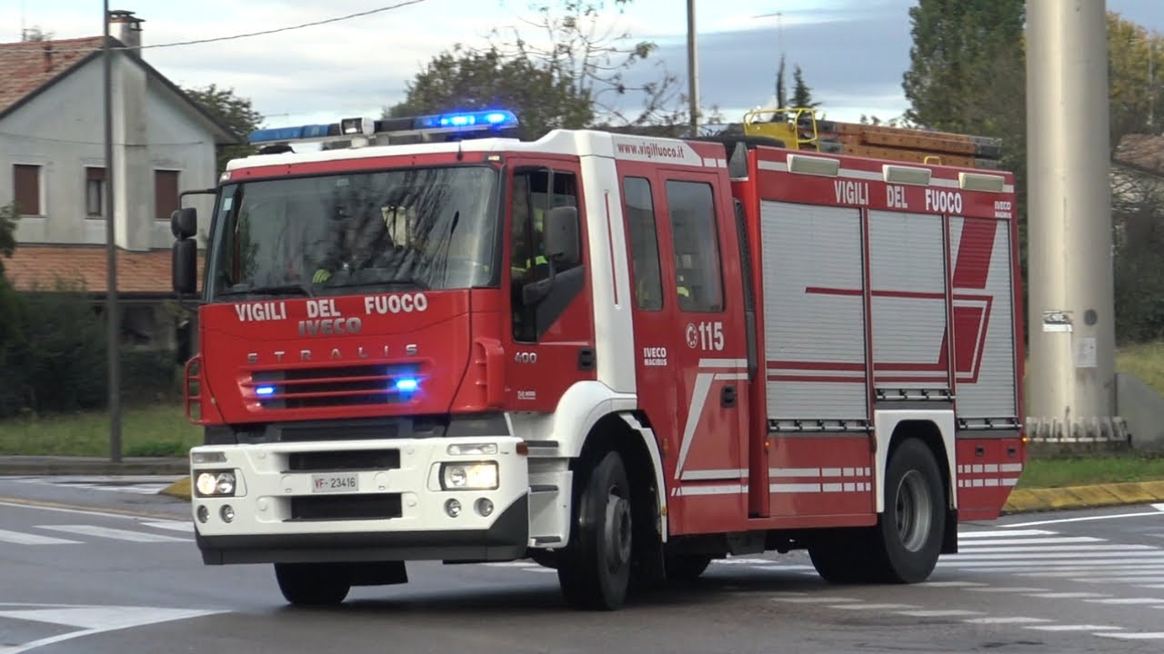APS Iveco Stralis Vigili del Fuoco Treviso in emergenza - Italian Fire Dept. engine responding code3