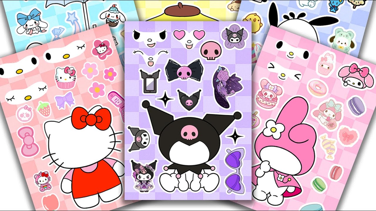 Peel & Play💞Incredibox Sprunki Sticker Book - Kuromi, Kitty, Cinnamoroll, Pompompurin