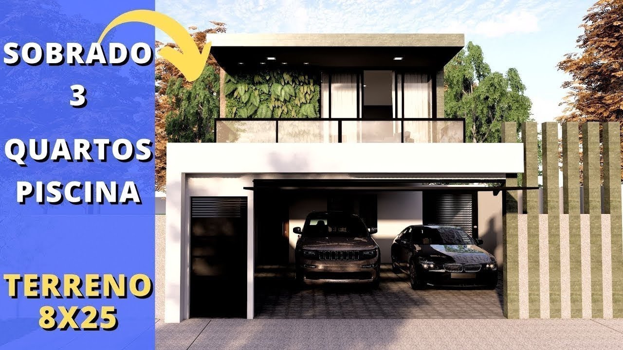 ✅PROJETO DE SOBRADO COM 4 QUARTOS MODERNO PARA TERRENO 8x25