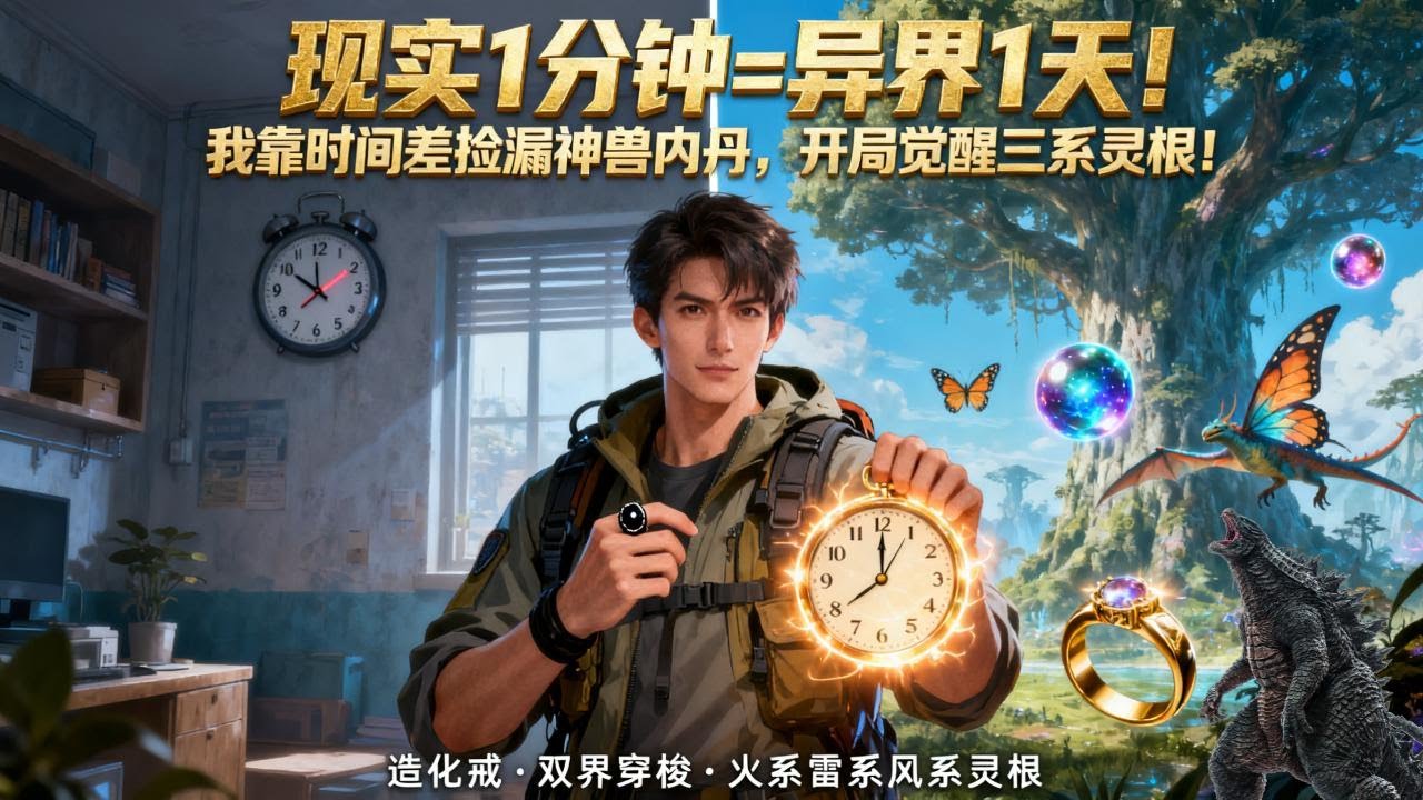 包扎伤口竟触发穿越！面对巨兽互殴，我捡漏神丹回到出租屋，才发现现实时间几乎暂停！凭借能吸能量的戒指，我觉醒灵根，力量暴涨。而这，只是我两界称霸的开始！#小说 #穿越 #异世界 #修仙