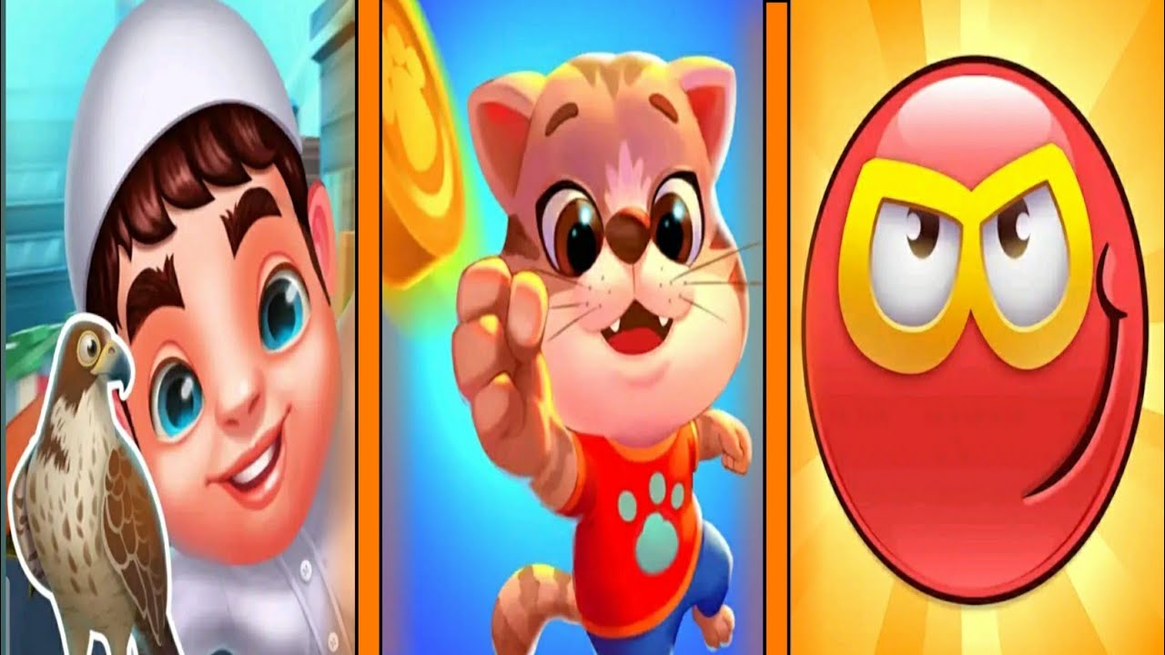 Red Ball Super Run VS Falcon Dash - Arab Runner VS Talking Kitty Runner : Pet Run Gameplay