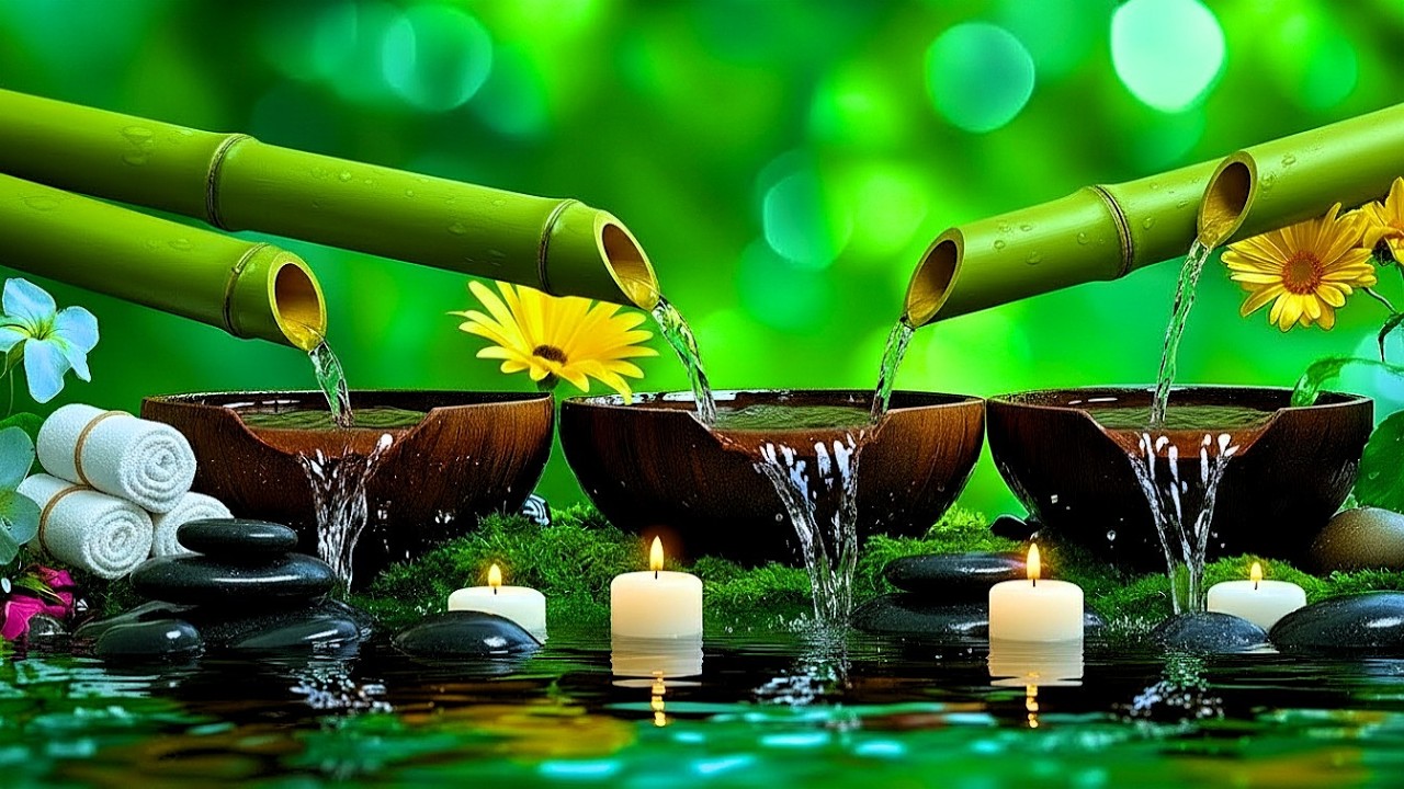 Relaxing Bamboo Water & Soft Piano ASMR for Deep Sleep 🌙 Zen Night Ambience