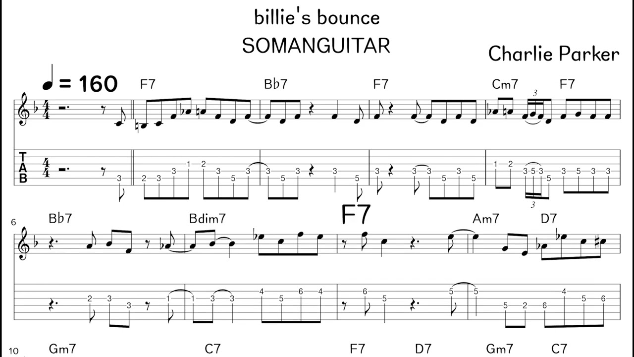 Charlie Parker - billie's bounce (backing track) (악보/TAB) (행신동 실용음악학원 소만마을 기타교습소)