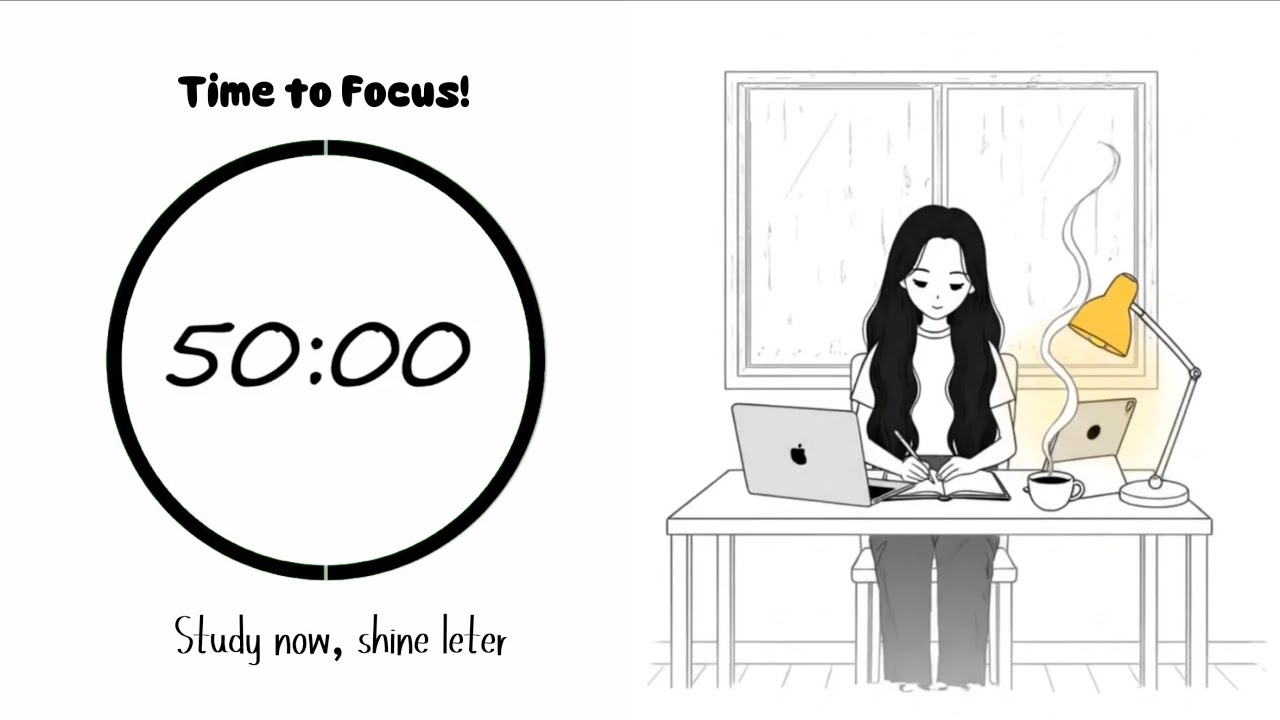 2-Hour Study With Me | Pomodoro Timer 50/10 Study Session | Deep Focus | Rain Sound