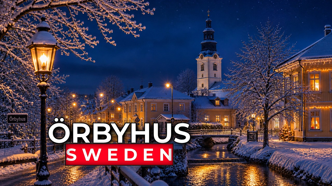 Sweden 🇸🇪 | Snowy Night Walking Tour & Winter Ambience | ASMR 4K HDR