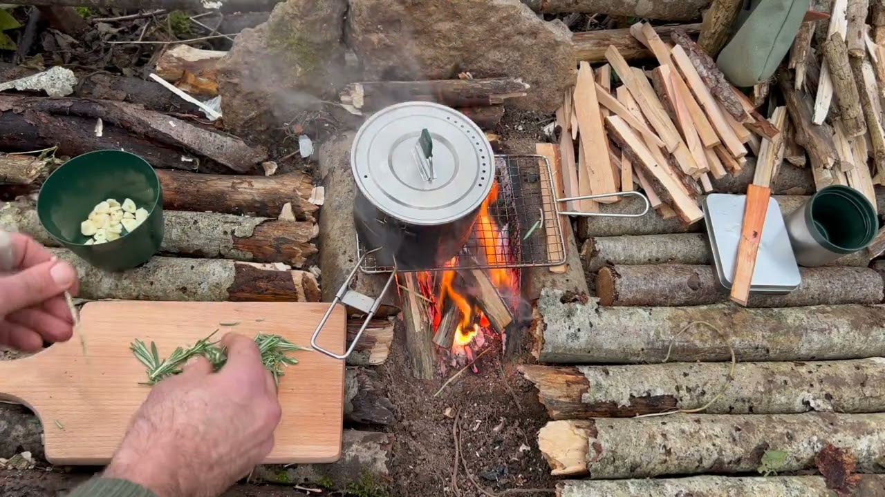 Cooking lunch at the bushcraft camp