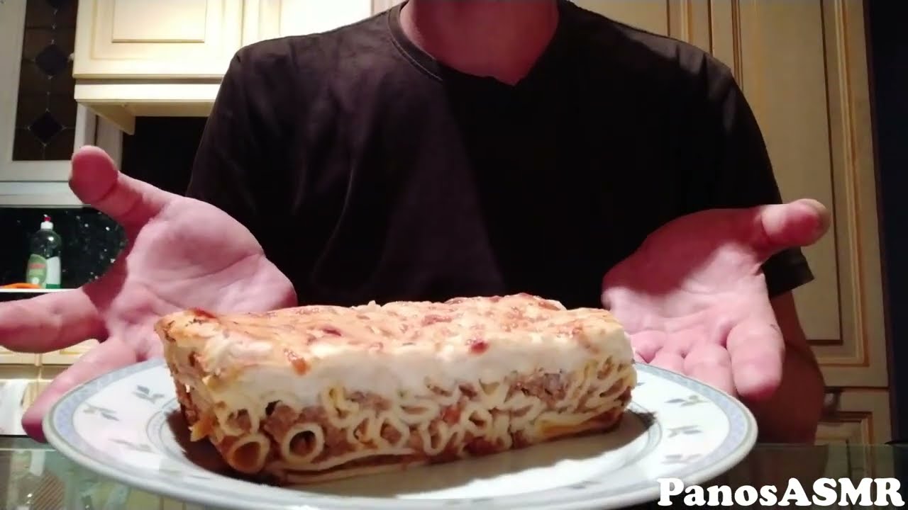 Eating Pastitsio (5) | Greek food - Panos ASMR Greek (Mukbang)