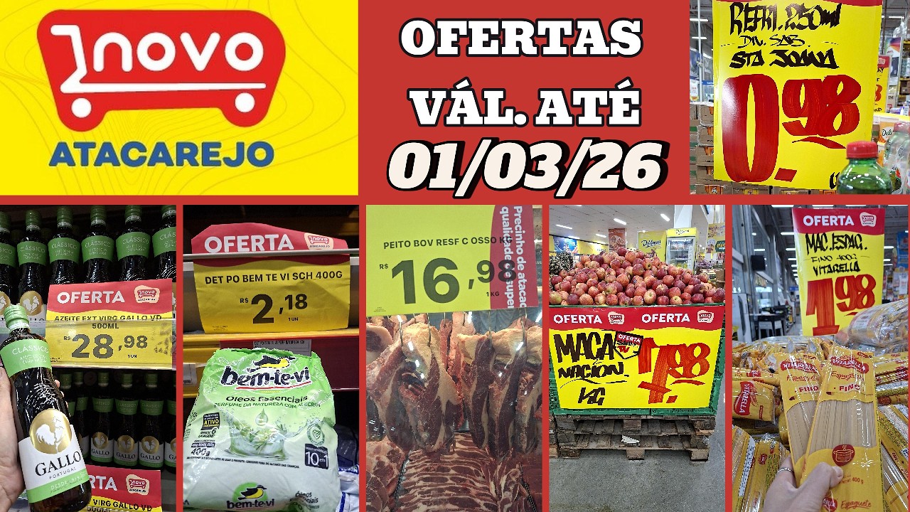 NOVO ATACAREJO OFERTAS DO FIM DE SEMANA - AZEITE, SABÃO, CARNE, HORTIFRUTI, MACARRÃO. REFRIGERANTE