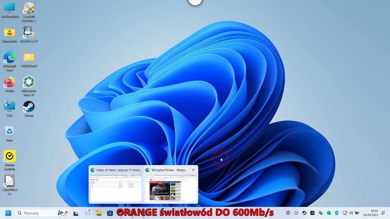 Test prędkości łącza Światłowód  Orange do 600Mb/s  16.04.2023