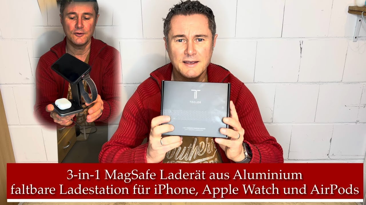 Tegler 3-in-1 MagSafe Ladegerät – Kabelloses Ladegerät für iPhone, Apple Watch und AirPods, faltbar
