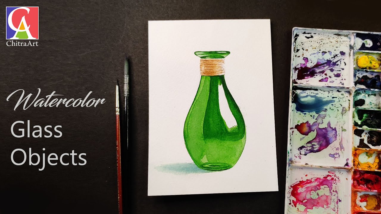 Watercolor Glass Objects Painting | Still Life Drawing to Color Step by Step Video