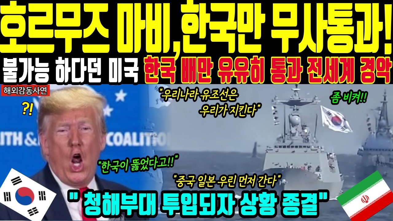 [해외감동사연] 한국 호르무즈 해협 정면돌파! 미군도 트럼프도 포기했지만 대한민국은 멈추지 않았다 한국 해군 청해부대 미친 속도에 미국 이란 중동 전세계 충격받고 발칵 뒤집히다