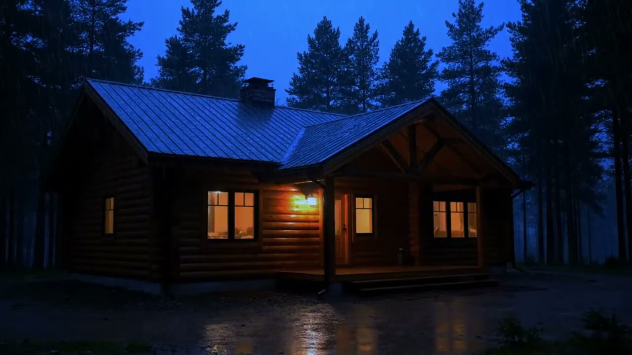 Heavy Rainfall on Cabin Roof with Thunder | Study & Sleep Ambience