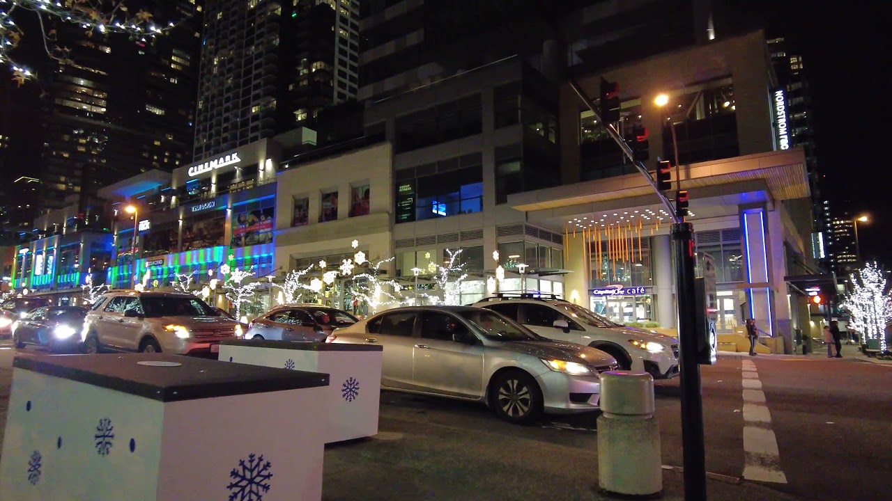 4K Walk Festive Christmas Lights Along Snowflake Lane at Bellevue Square, WA Washington USA 2021