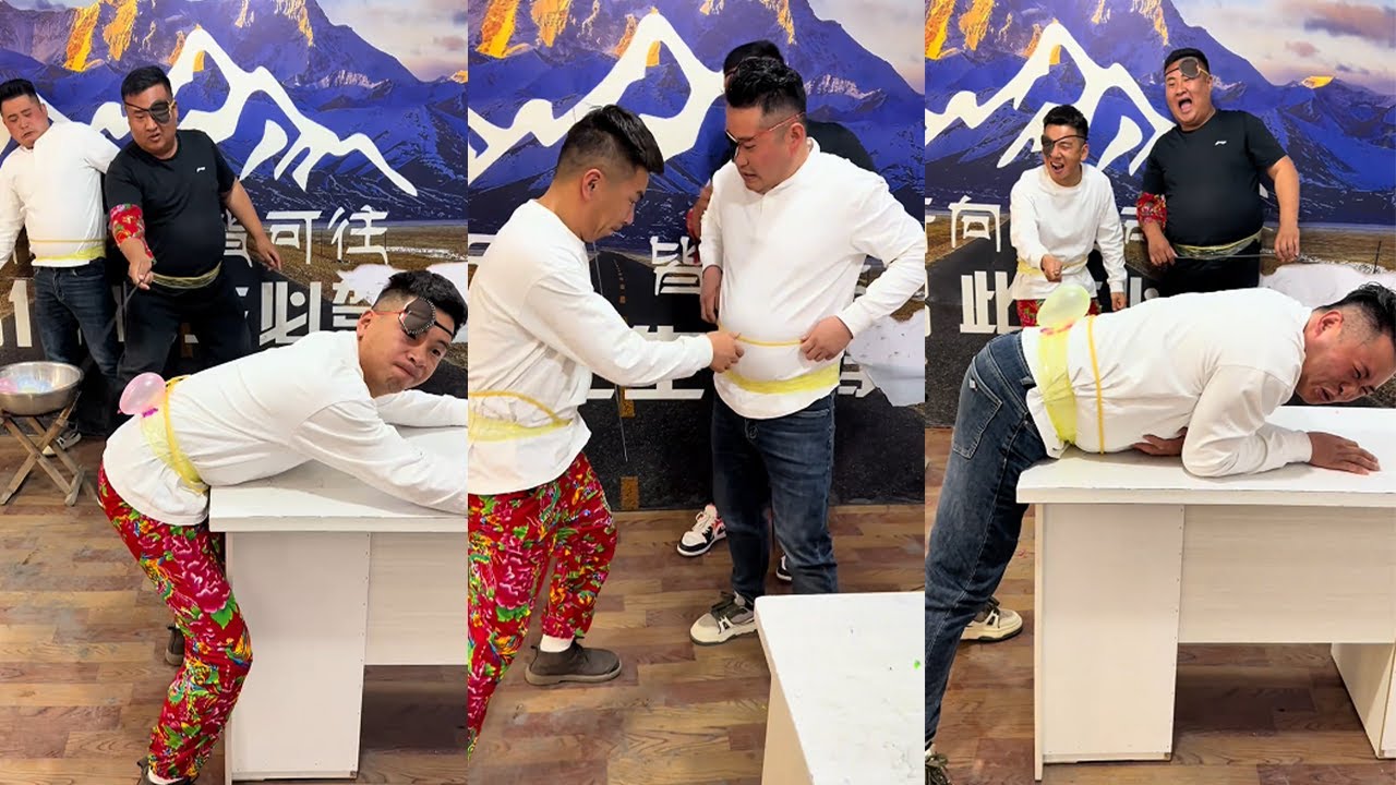 Fishing rod popping balloon challenge, no luck, just rely on strength#funny #hilarious