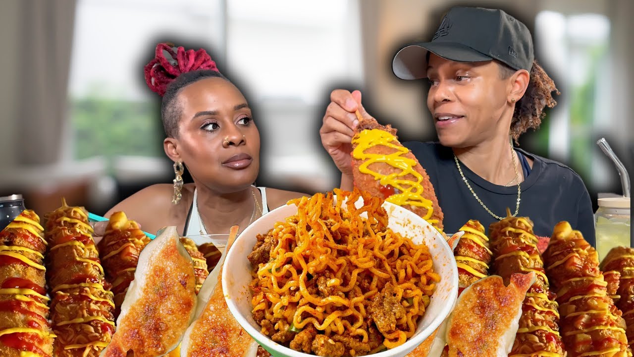 MUKBANG | Deep Fried Crispy Korean Corn Dog, fire noodles, Crunchy Chicken & Pork Dumplings eating