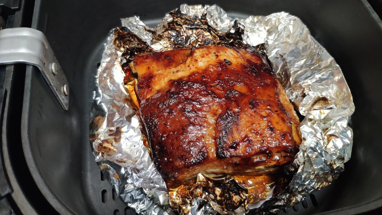 Costilla de cerdo con salsa barbacoa en freidora de aire y judías verdes con patatas en la olla 🍀