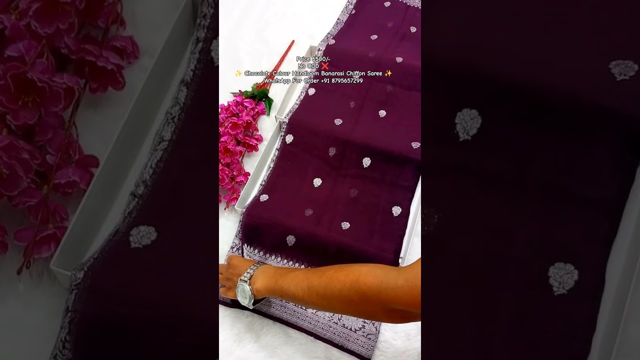 ❤️✨ Trending Chocolate Colour Handloom Banarasi Chiffon Saree ✨ #indianhandlooms #banarasisaree