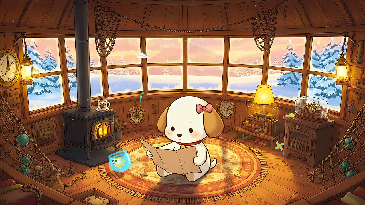 Cozy Winter Cabin Hideout 🔥 Lofi Hip Hop Radio - Beats to Relax/Study 🐶 Warm Fireplace Vibes