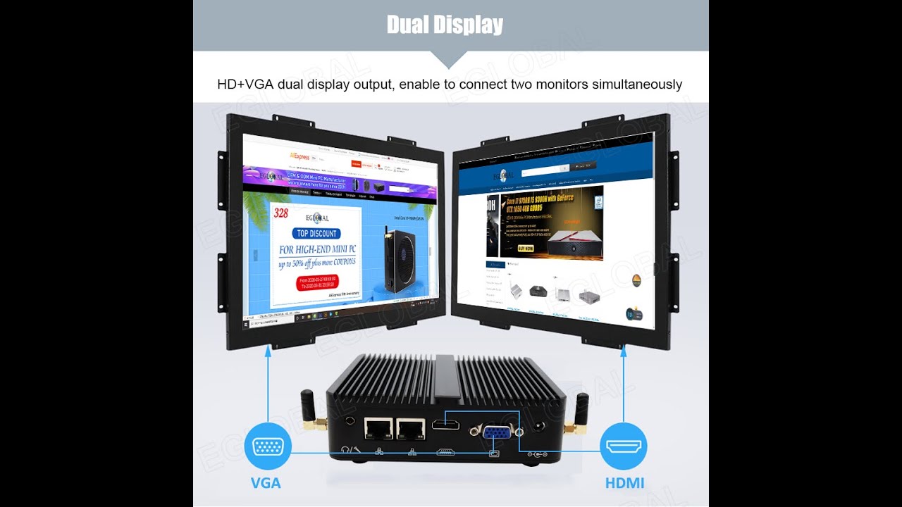 Eglobal M4-J4125  Mini Computer Intel Celeron J4125 DDR4 Barebone Mini Desktop Windows 10 Fanless Pc